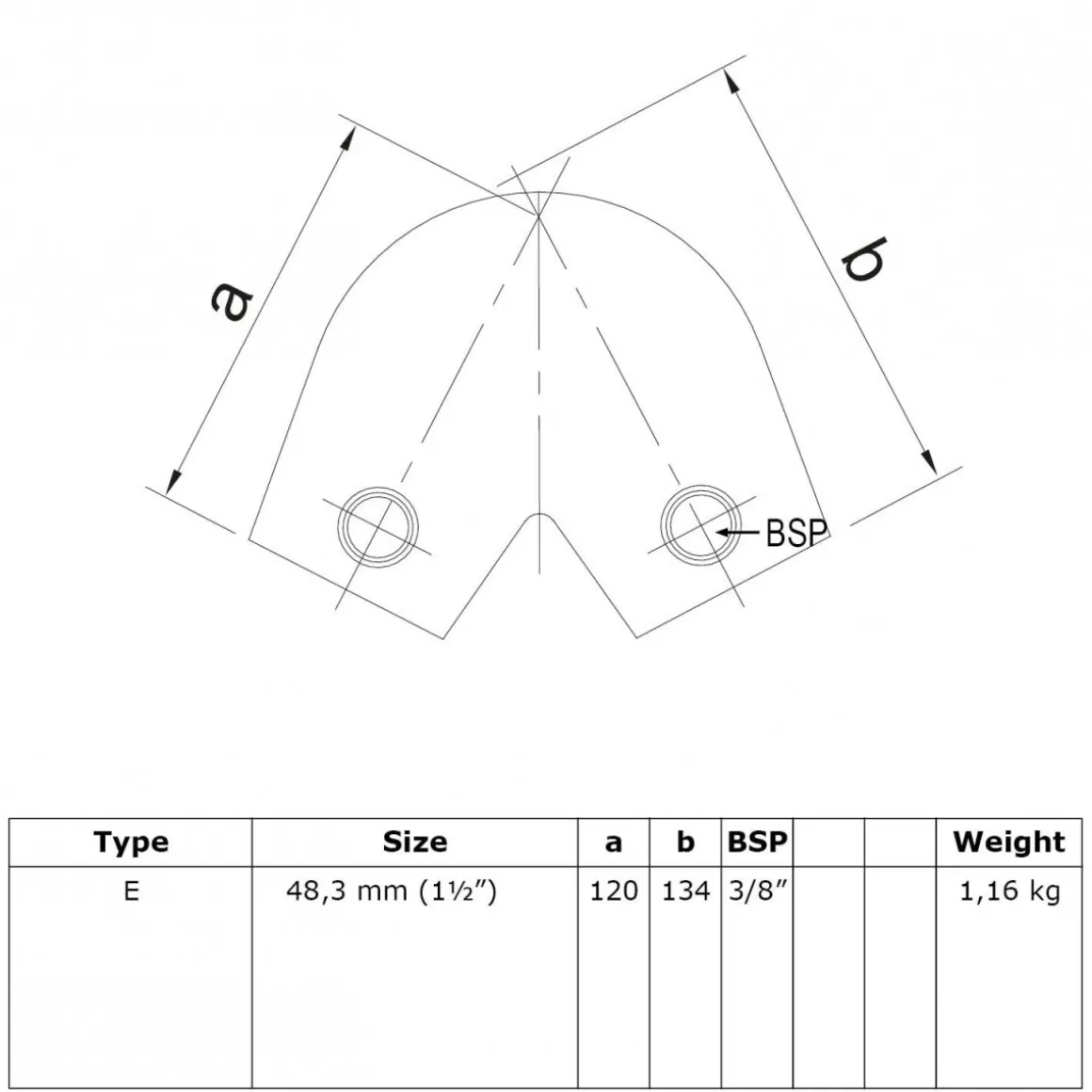 Rörkoppling vinkel 40 - 70 grader 48,3mm