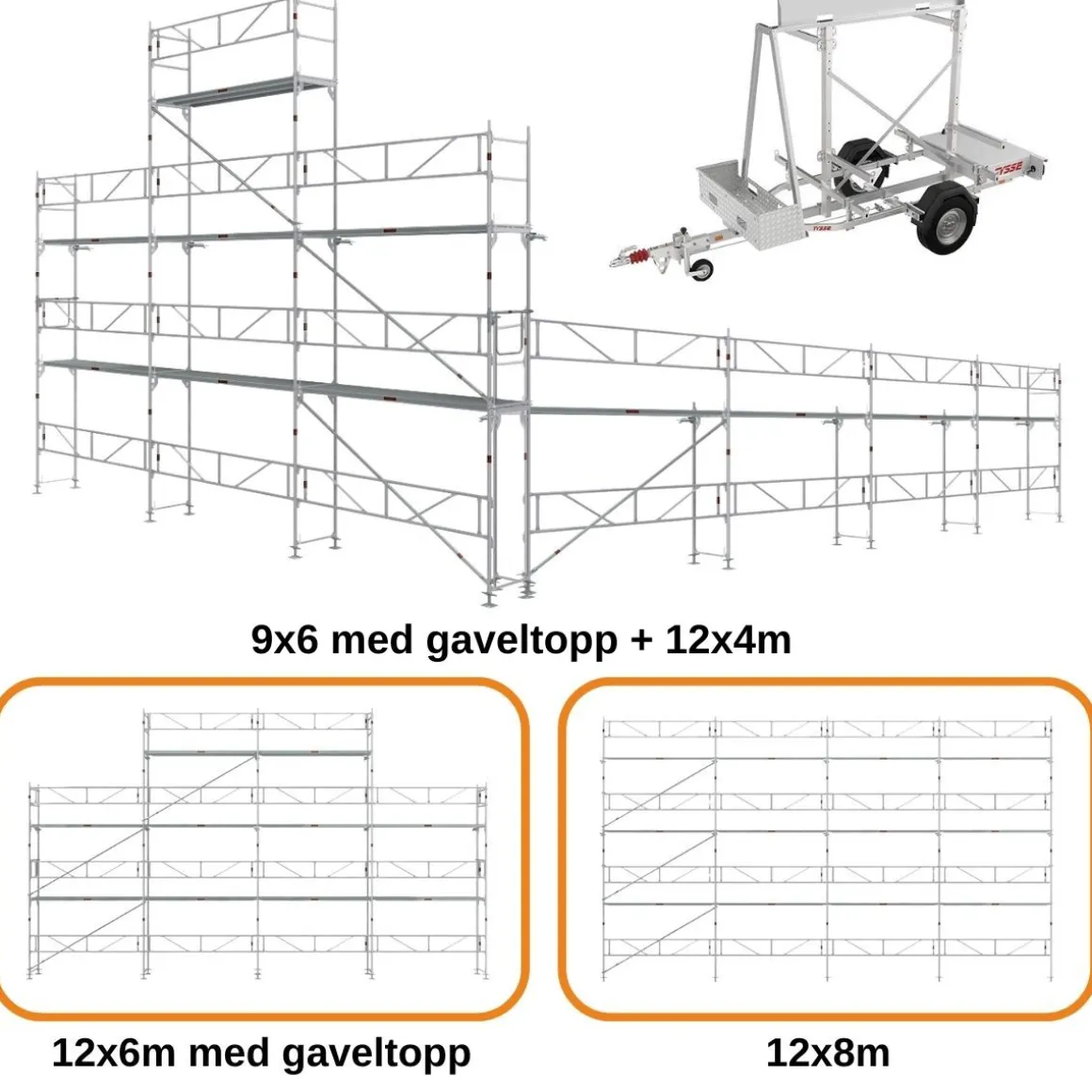 Ställningstrailer med 96m² Villapaket Ram ALU